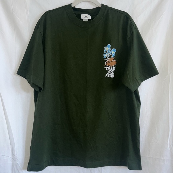 H&M Mens ‘Talk To Me’ Floral Relaxed Fit Printed Tee, L - Picture 6 of 6